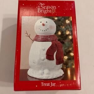 New in Box 00s Make the Season Bright Snowman Treat Jar 9x5.5"
